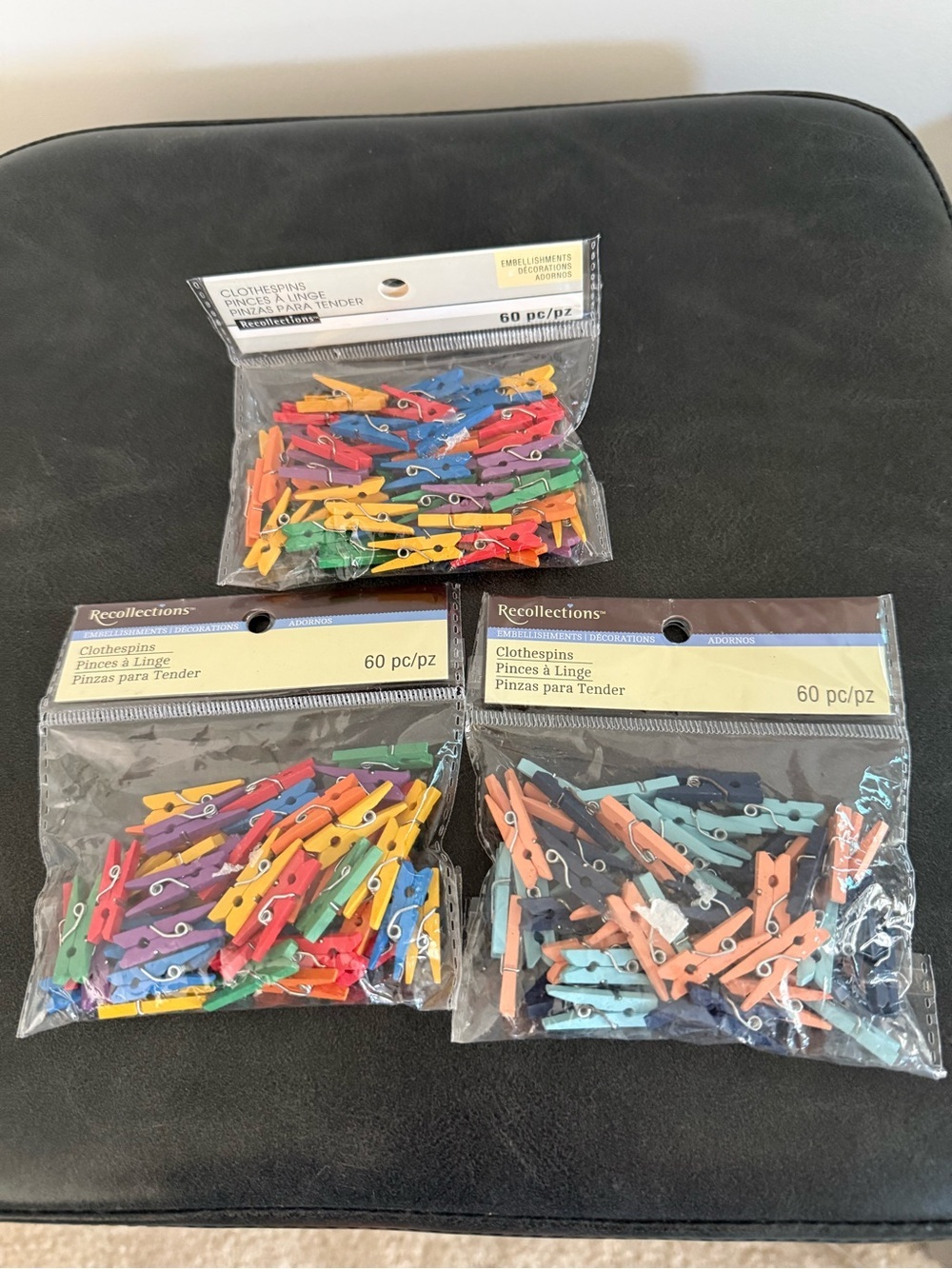 Recollections Assorted Color Mini Clothespins - Bright Multicolor Packs 3 pack